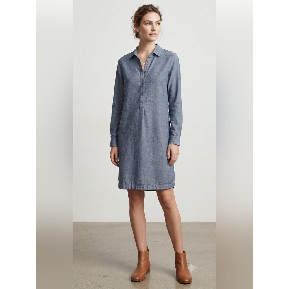 J. Jill Denim Women's Shirt Dress M Blue Chambray-like Fabric